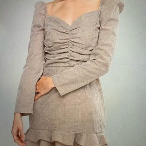 ZAFUL gingham ruched ruffle milkmaid dress